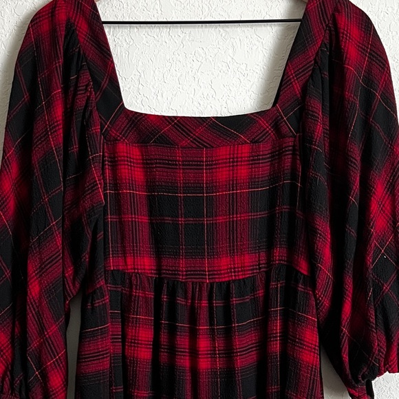 Maurices Red Black Plaid Babydoll Tiered Dress NWT S - Picture 4 of 9